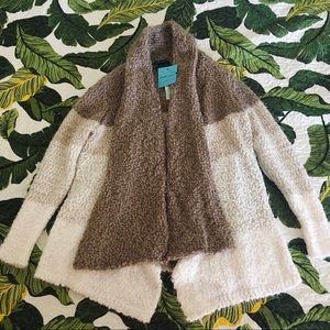Faith And Zoe Raquel Eyelash Shawl Cardigan Taupe